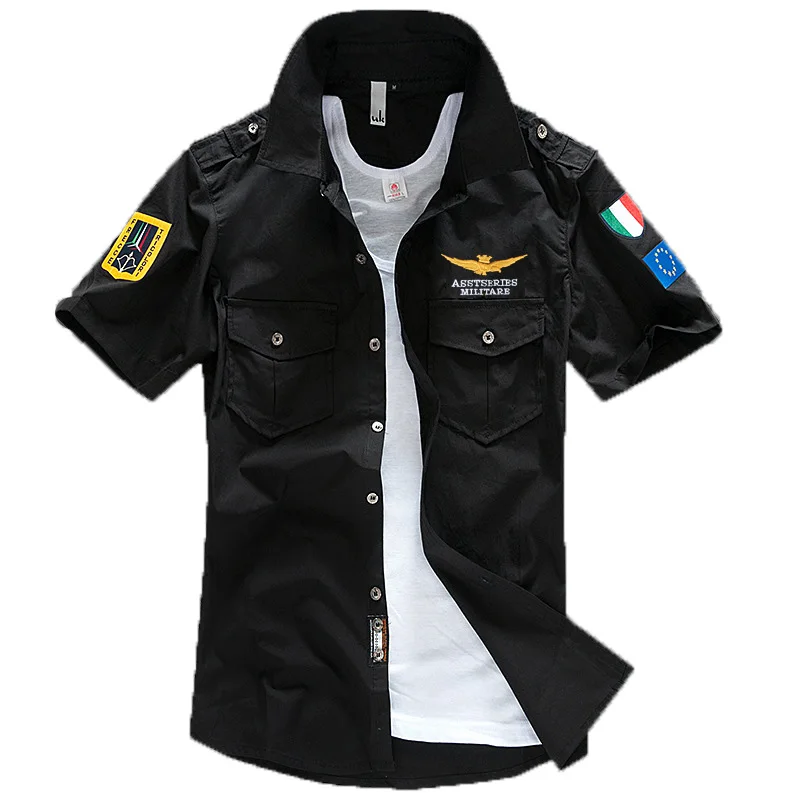 Новинка 2019, мужская рубашка 6XL, военные мужские рубашки с коротким рукавом, модные рубашки с вышивкой, высокое качество, хлопок, Air Force One