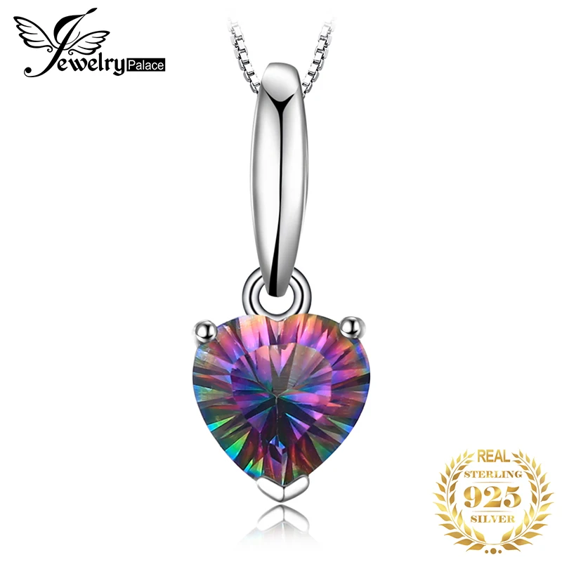 

Heart Genuine Mystic Fire Rainbow Topaz Pendant Fine Jewelry Pure Solid 925 Sterling Silver Romantic Gift for Girls