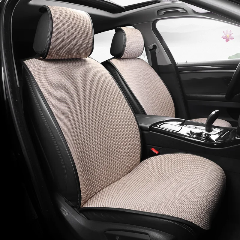 

KKYSYELVA 1PCS Four Seasons Available Front row car seat pad a single car protective cover cotton and linen materials