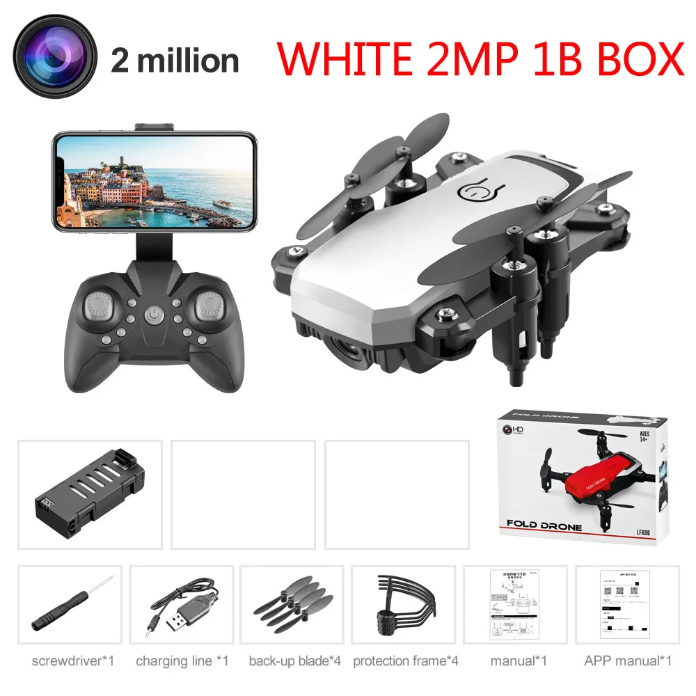 White 2MP 1B LF606 квадрокоптер мини Дрон с 4K камерой HD складные дроны один ключ возврат FPV Следуйте за мной RC вертолет Квадрокоптер детские игрушки - Цвет: White 2MP 1B
