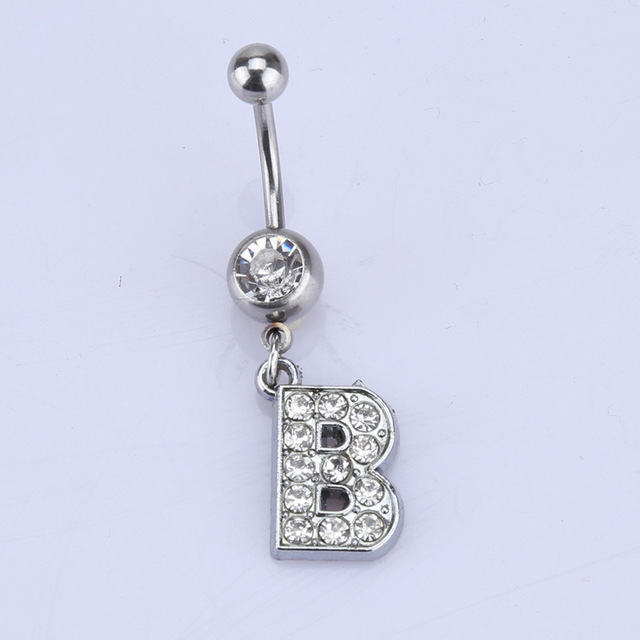 26 letter style Charming Body Piercing Crystal Rhinestone Inlaid Navel Belly Button Ring stainless steel jewelry