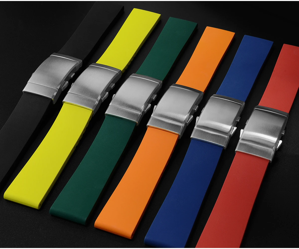 San Martin Watch Bands Rubber Straps 20mm 22mm With Folding Clasp