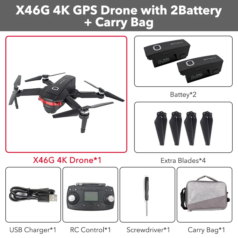 X46G-4K 5G wifi FPV gps с 4K широкоугольной двойной камерой бесщеточный складной Радиоуправляемый Дрон Квадрокоптер RTF - Цвет: 2 Batteries With Bag