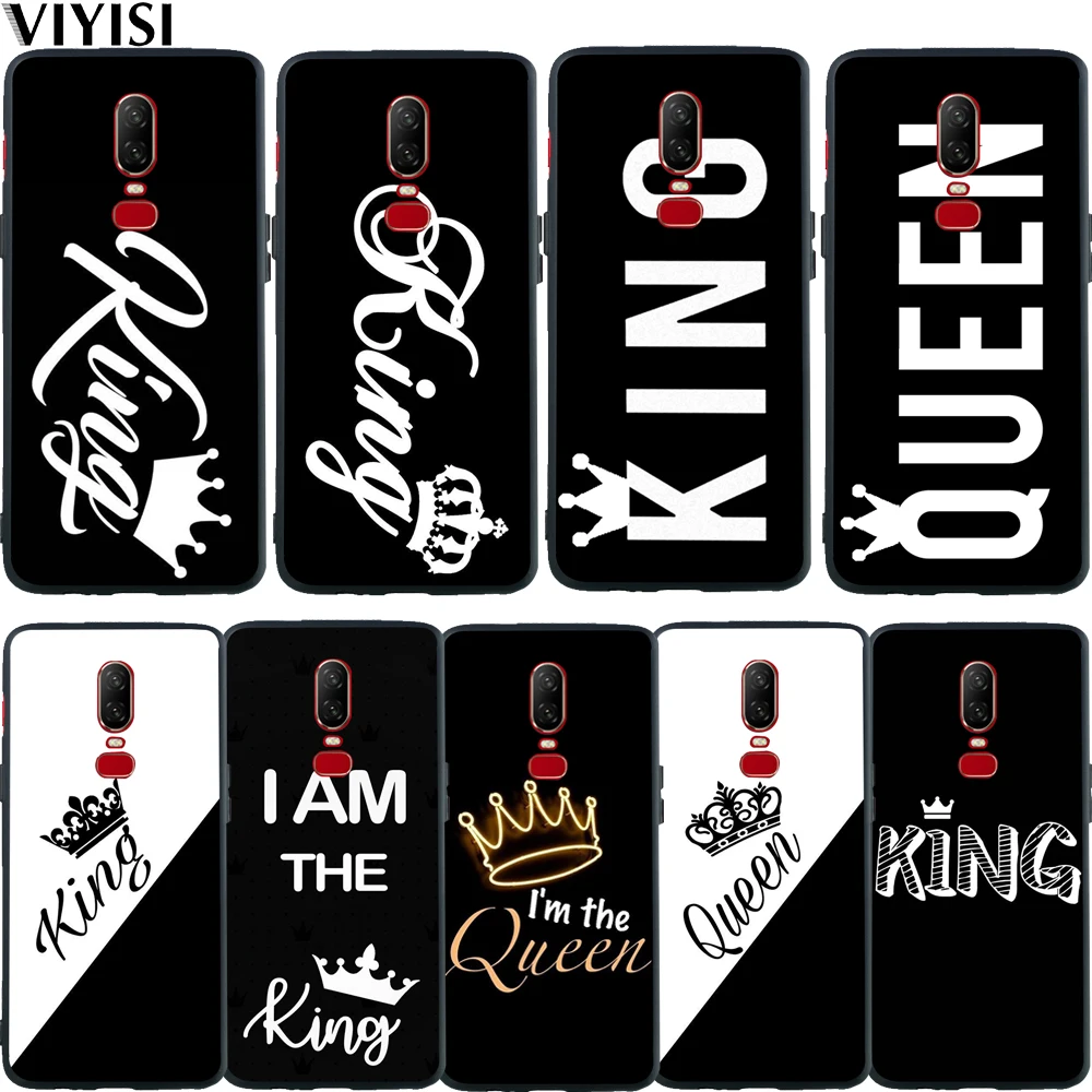 

Phone Case Cartoon Crown Letter King Queen For Oneplus 7 Pro Case 6T 6 5 5T Coque Black Soft Silicone Cover Etui Fundas Capinha
