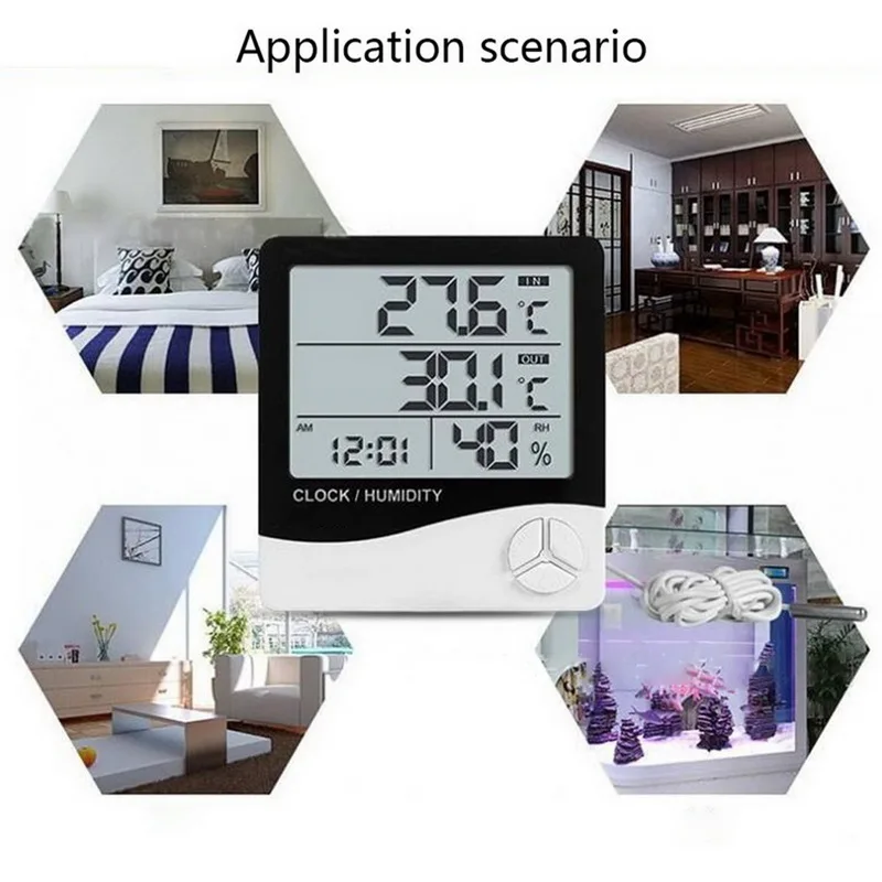 Junejour цифровой гигрометр, термометр, ЖК-дисплей, электронный, для улицы, в помещении, температура, влажность, монитор, будильник