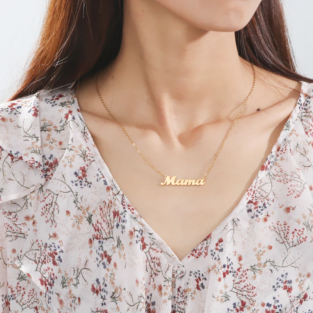 Collar 'Mama' En Plata De Ley 925 Chapado Oro Rosa - Colgante Palabra Mama En Cursiva, Cadena 16-18", Regalo Para El Día De La Madre