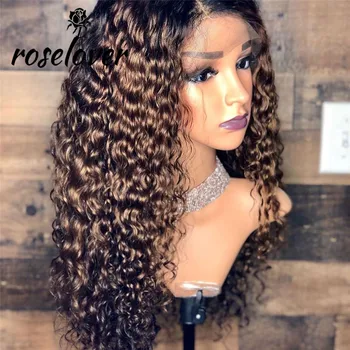 

Roselover Lace Front Human HairWigs 13*6 Lace Deep Parting Remy Brazilian Pre Plucked Hairline with Baby Hair 1B/30 Curly Wig