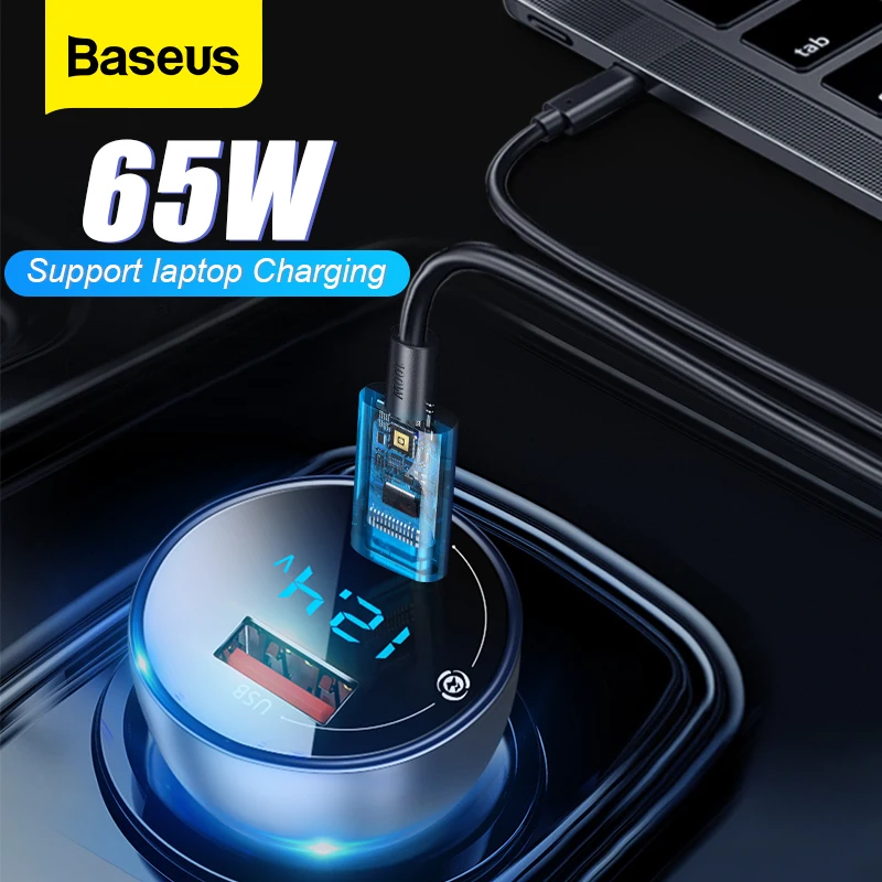 Автомобильное зарядное устройство Baseus 65 Вт быстрая зарядка QC 4 0 3 USB PD Type C для iPhone 12 MacBook поддержка зарядки