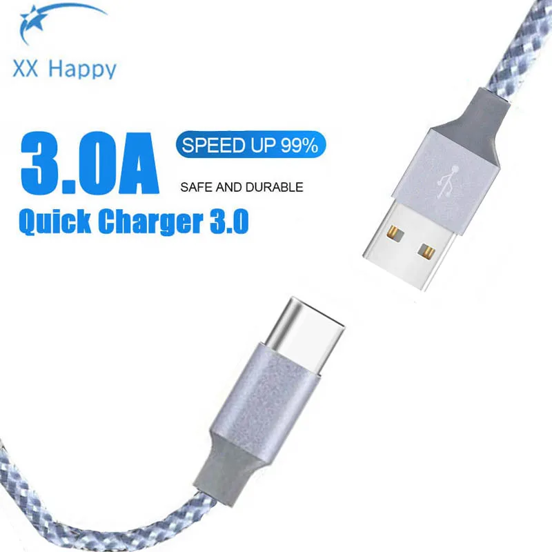 XX Happy type-C кабель 3,1 Для samsung S9 huawei P20 P10 нейлоновый usb type-C кабель для Xiao mi 9 для Nokia 8 кабель для быстрой зарядки