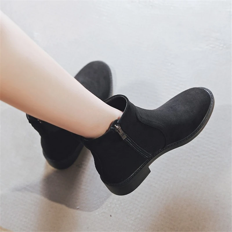 JIANBUDAN/черные Модные осенние ботильоны женские Замшевые полусапожки зимняя теплая обувь с плюшем удобная женская обувь 34-43