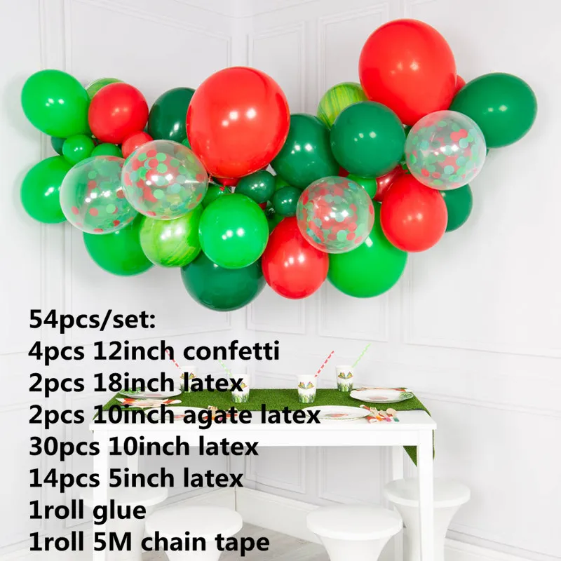 set 2 54 шт./лот Красный Зеленый воздушный шар арочный комплект темно-зеленая латексная гирлянда шары рождественские товары фон новогодние вечерние украшения - Цвет: set 2