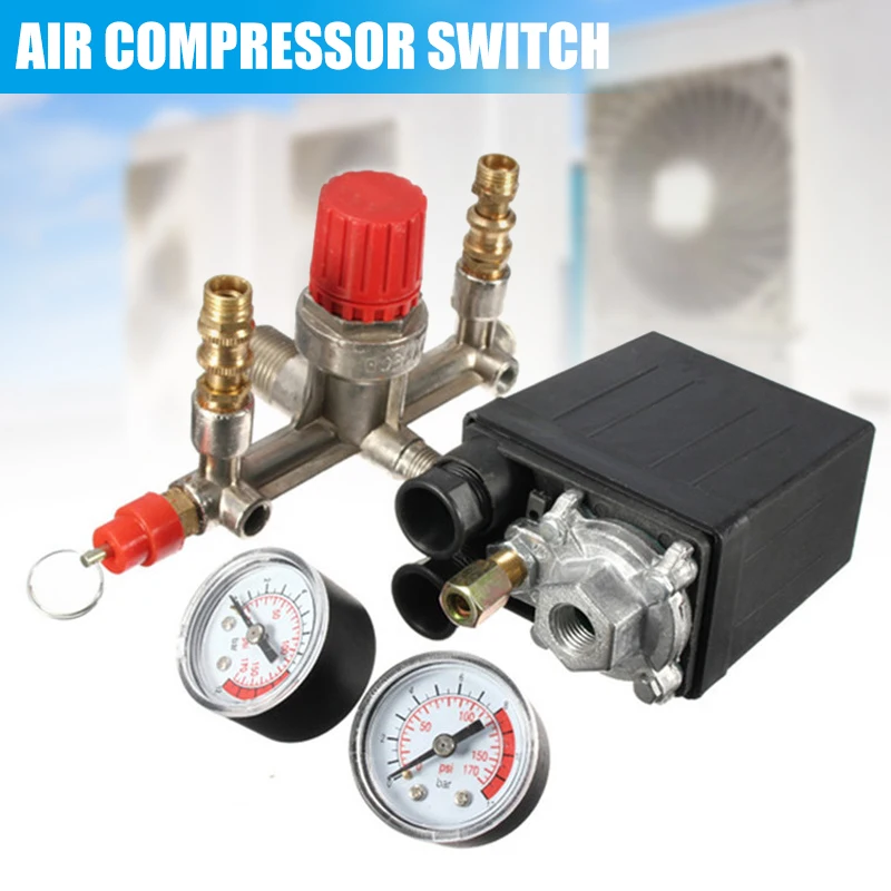 

Air Compressor Pressures Switch Control Valves Manifold Regulator Gauge HVR88