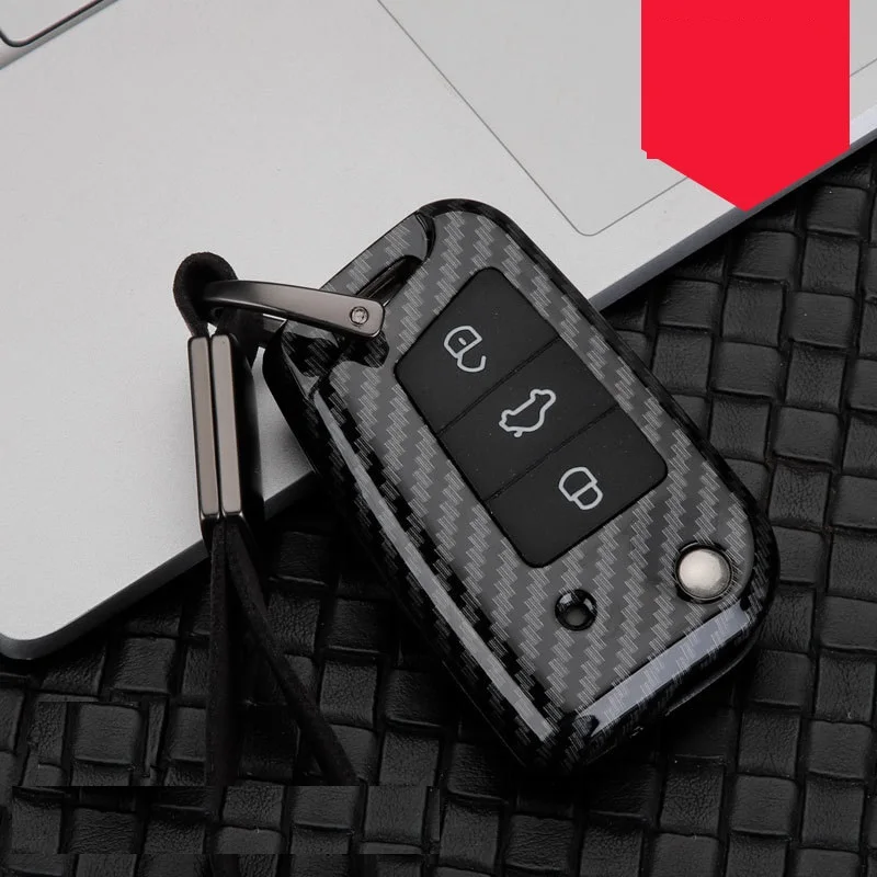 Чехол для ключей из углеродного волокна для Volkswagen Polo, Golf 7 Tiguan для Skoda Octavia Kodiaq Karoq для SEAT Ateca Leon Ibiza - Название цвета: Carbon Black