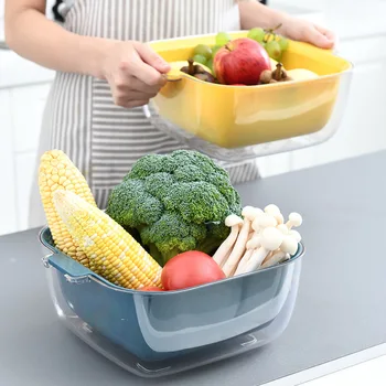 

New Kitchen Drain Washing Colander Baskets Kitchen Strainer Noodles Vegetables Fruit Double Drain Storage Basket Double Basket