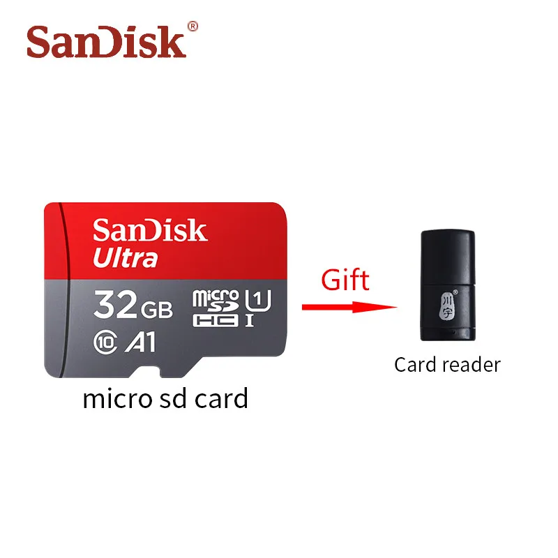 SanDisk A1 micro sd карты 128 Гб 64 ГБ 32 ГБ оперативной памяти, 16 Гб встроенной памяти, 98 МБ/с. usb флэш-карта памяти, мicro sd class10 TF карты - Емкость: 32GB with Reader