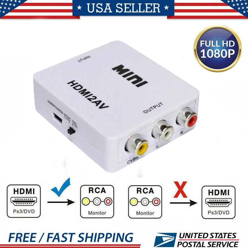  Bianco Composito 1080P HDMI A RCA Audio Video CVBS AV Adattatore Convertitore Per La TV HD Mini HDM