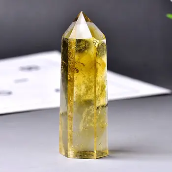 

1Pc Natural Citrine Crystal Point Hexagonal Column Mineral Ornament Magic Repair Healing Quartz Wand Home Decoration Gift