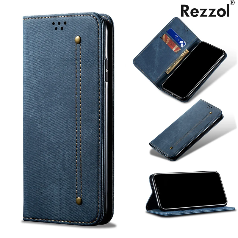 

Retro Flip Case For OPPO Reno 2Z 2F Case Denim Fabirc Stand Wallet Back Cover For OPPO Reno2 Z Fundas