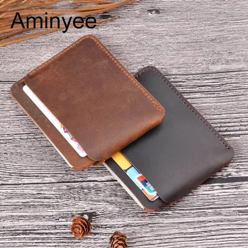 

Aminyee Genuine Leather Card Holder Wallet Men Vintage Purse Money Case for Men Male Organizer Business Card Holder Cash Pocket