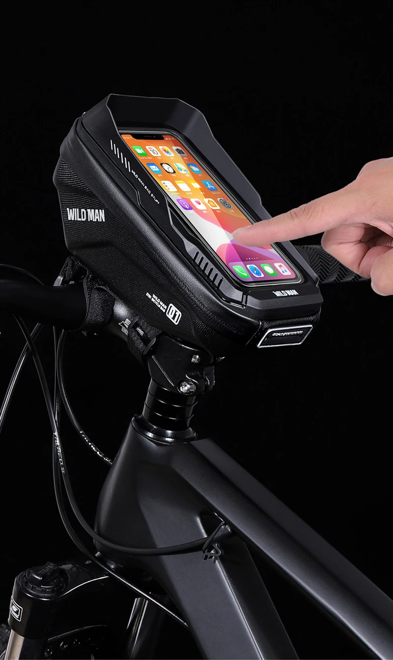 WILD MAN Rainproof Bicycle Bag Hard Shell Bike Front Bag Touch Screen Cycling Bag 6.7 Inch Phone Case Bag Bicycle Accessories