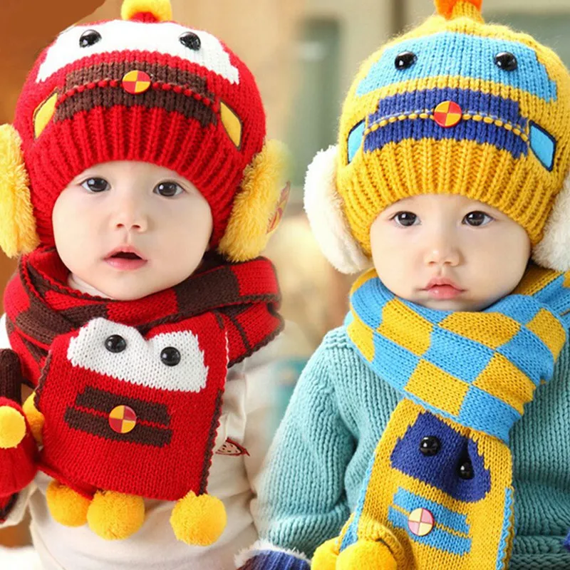 Теплая зимняя шапка для маленьких мальчиков и девочек, вязаная шапка-ушанка