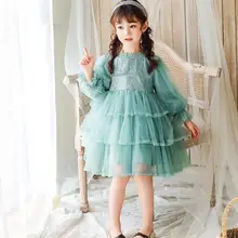 8,26 Новое кружевное платье с длинными рукавами для девочек, осенне-зимнее корейское детское платье, 100-140 см, платье для маленьких девочек