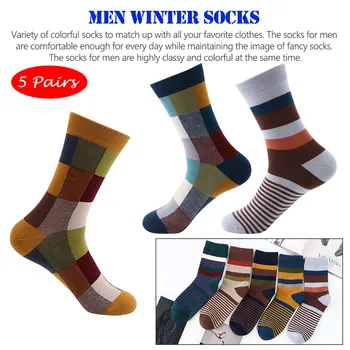 

5 Pairs Men Fashion Colorful Square Stripes Combed Cotton Socks Compression Socks Men Socks One Size