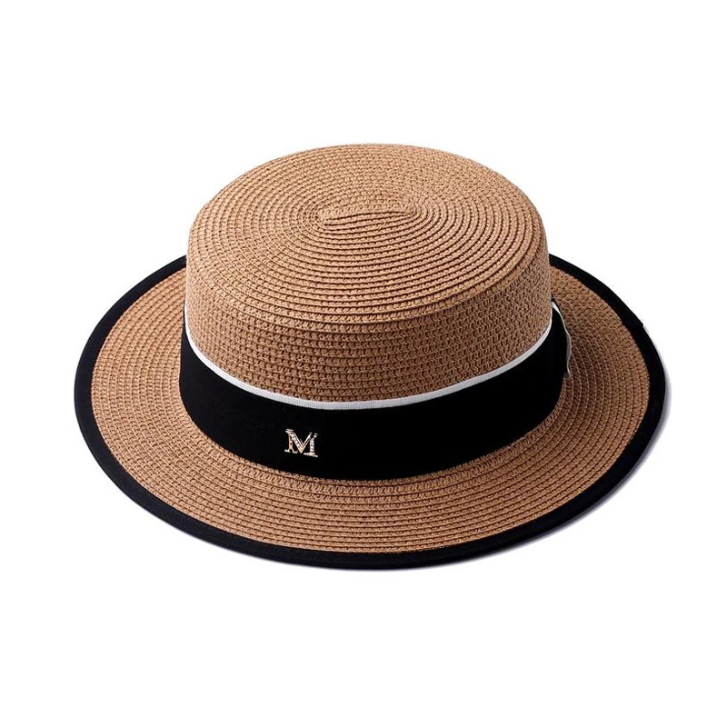 1 pcs Lady Sun Caps Flowers Round Flat Top Straw Beach Hat Panama Hat Summer Hats Mom-Kid Straw Hat 