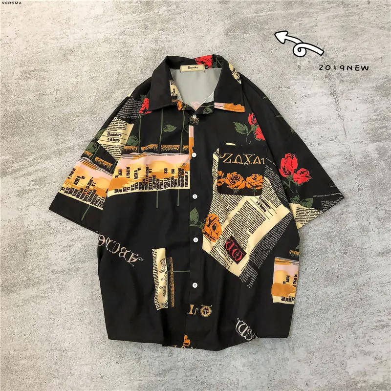 

VERSMA Korean Fashion Ulzzang Vintage Short Sleeve Shirt Men Women Blouse Japanese Clothing Oversized Print Hawaiian Shirt Male