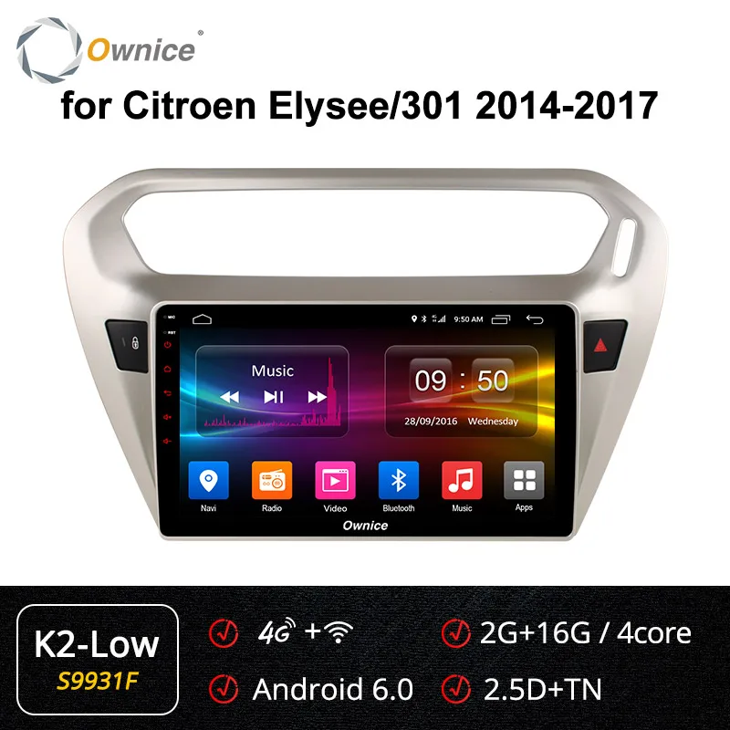 Ownice K1 K2 K3 K5 K6 Android 8,1 автомобиль радио плеер для peugeot 301 Citroen Elysee с 4 аппарат не привязан к оператору сотовой связи 360 панорама DSP - Цвет: S9931 K2-Low
