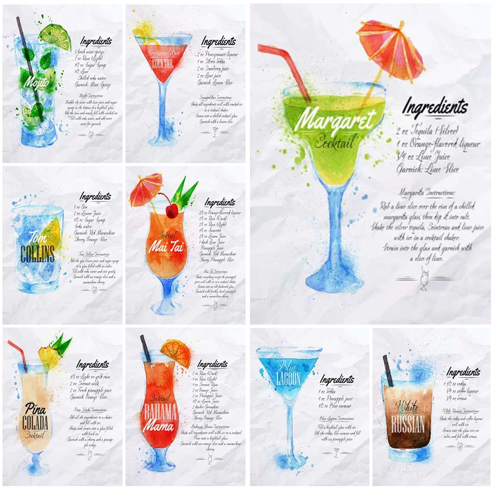 

Cocktail Drink Menu Bar Alcoholic Beverage Wall Pictures For Kitchen Room Decor Nordic Poster Wall Art Canvas Painting Unframed