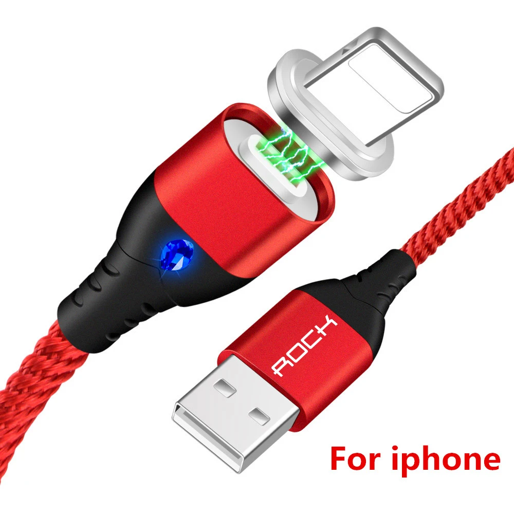 Red For iPhone ROCK Магнитный кабель 5A супер быстрая зарядка для iPhone samsung Micro USB для Xiaomi type C кабель со светодиодной подсветкой - Цвет: Red For iPhone