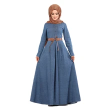 WEPBEL, женское мусульманское платье, тонкий пояс, деним, длинный рукав, Абая, на шнуровке, элегантное, модное, повседневное, свободное, для девушек, макси, платья