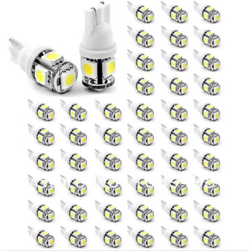 50 Pieces Universal T10 W5W 168 194 5050 5SMD 6000K White LED Light Bulbs 