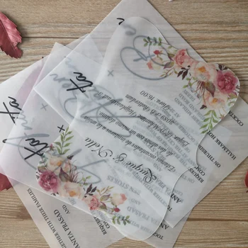 

Customized Vellum Wrapper for wedding invitation.vellum menu card
