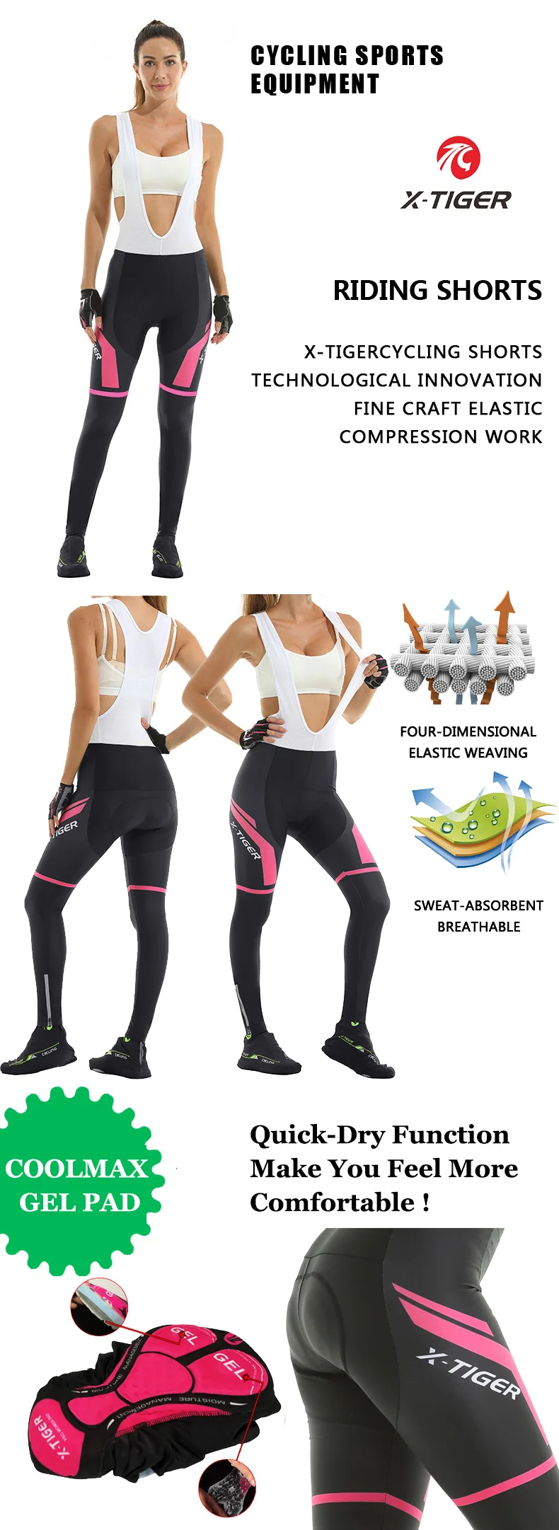 Description Picture 2 of itemX-Tiger Women Anti-shock Cycling Pants Mountain Bike Cycling Trousers Anti-sweat 5D Anti Slip Padded Gel Racing Bicycle Pants