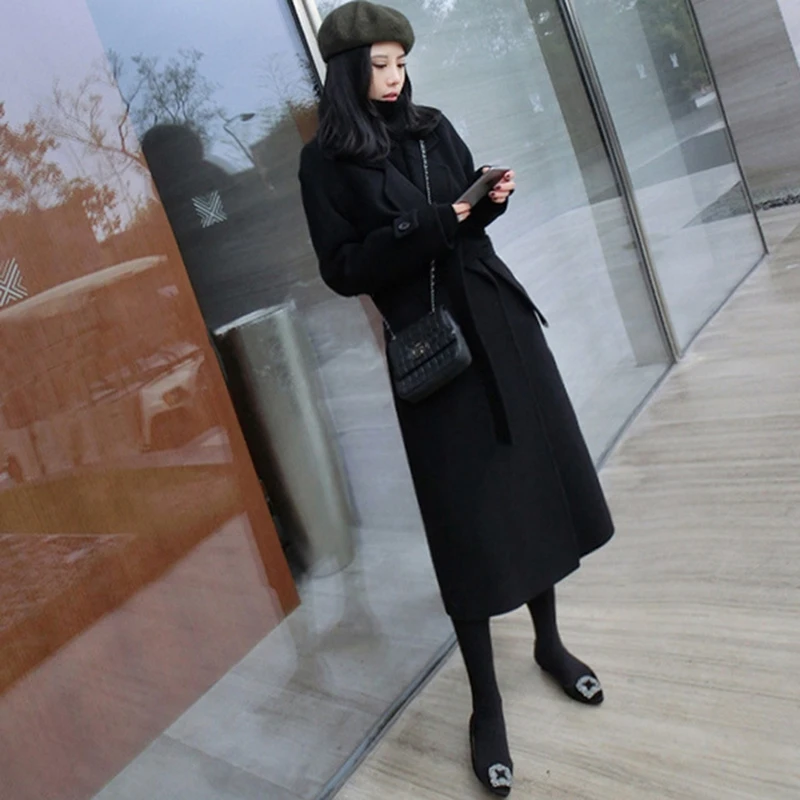 Женское зимнее шерстяное пальто с лацканами, Тренч, куртка с длинным рукавом, верхняя одежда, Прямая поставка, одежда с ремнем, парка