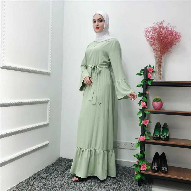 Г. abaya модное классическое платье с длинными рукавами и бисером для мусульманских дам по ислам Дубаи