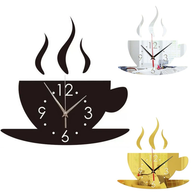 New Hot 3D Mirror Wall Clock DIY Coffee Shape Acrylic Mod ern Design Watch For Living Room Home Decoration/ | Дом и сад