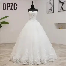Роскошные Кружева Вышивка свадебное платье 100 см длинное платье со шлейфом без бретелек без рукавов элегантное платье невесты Robe De Mariage чистый белый H32
