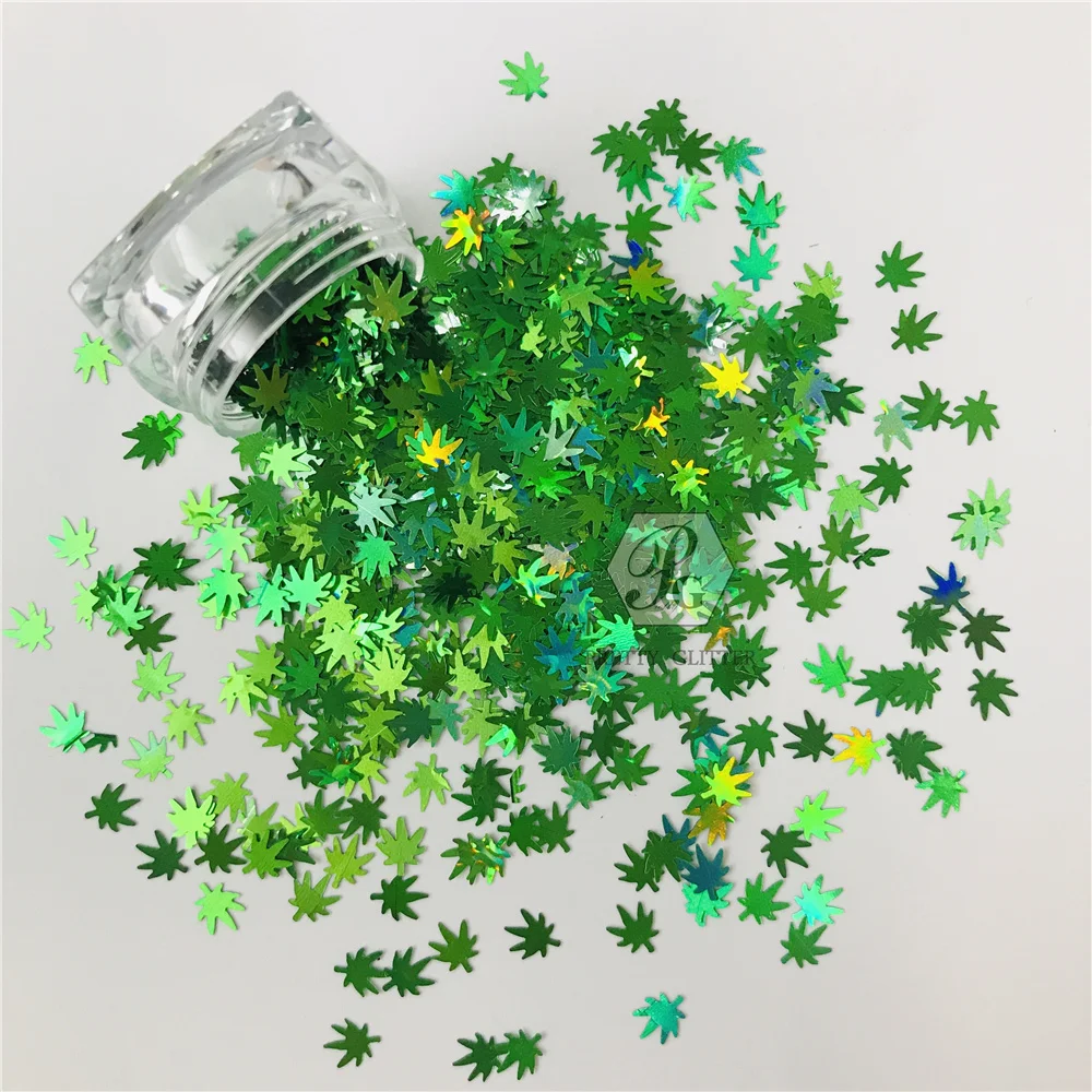 PrettyG 1 Box Weed Leaves Shape Holographic Glitter Sequins for Resin DIY Making Art Craft Nail Makeup Decoration Accessories