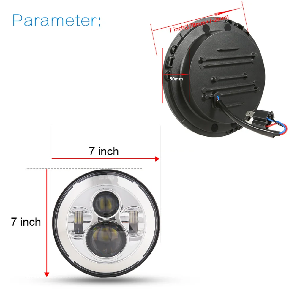 Круглый черный светодиодный проектор для мотоцикла 7 дюймов HID фара Harley налобный