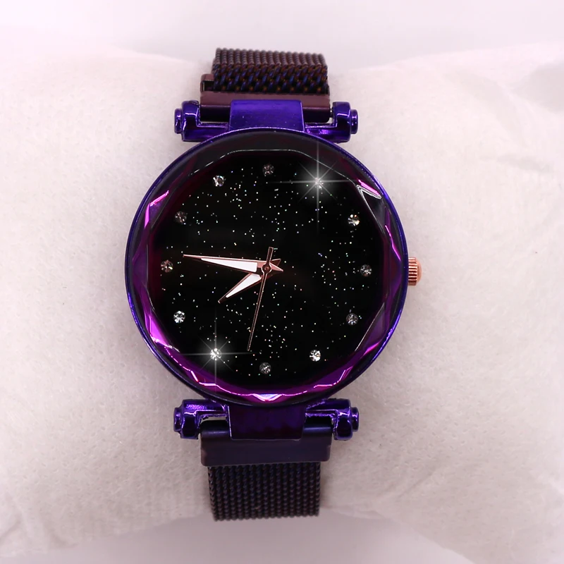 Purple Роскошные женские часы из розового золота, женские часы, звездное небо, женские наручные часы, кварцевые наручные часы, женские наручные часы - Цвет: Purple