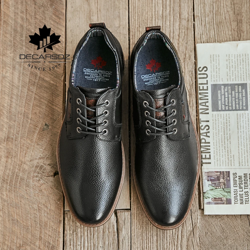 DECARSDZ New Men Genuine Leather Shoes Fashion Luxury Oxford Office Men Shoes For Men Lace-up Brand Dress Men Casual Shoes