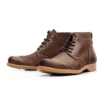 

Knight Retro For Brogue Men Breathable Genuine Leather British Ankle Boots Lace Up Casual High Top Safety Zapatos Hombre