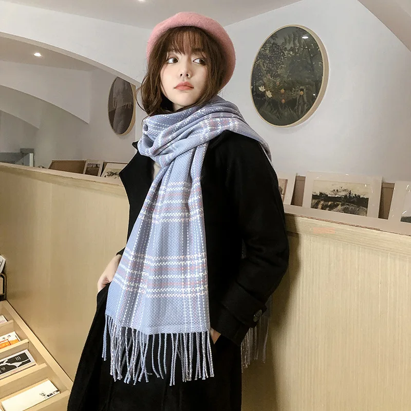 

19 Autumn And Winter New Style Plaid Scarf Women's Versatile Japanese-style Sweet Dongdaemun Warm Decorative Tassels Shawl Scarf