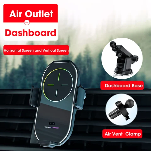 Car Wireless Charger Phone Holder Air Vent Magnetic Charger Infrared Sensor Dashboard Windshield Stand for iPhone Samsung