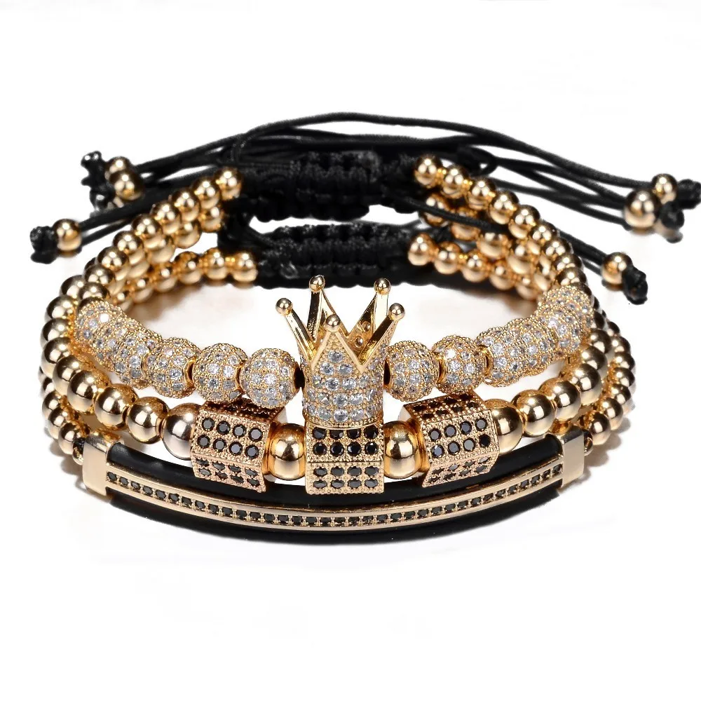 Gold set JuneLeaf 3 шт./компл. Роскошные ювелирные изделия новые циркон в стиле «хип-хоп» золото Браслеты Для мужчин кубический микро паве ЧР Шарм плетение в едином положении во время занятий легкой атлетикой - Окраска металла: Gold set