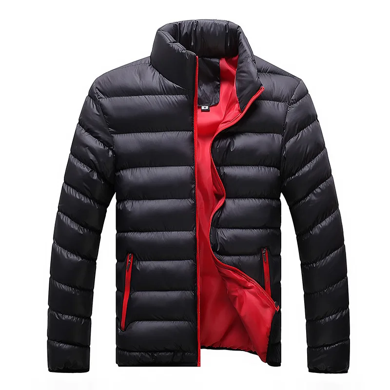 Зимняя мужская куртка, новинка, с хлопковой подкладкой, толстые куртки, парка, приталенная, с длинным рукавом, стеганая верхняя одежда, одежда, теплые пальто - Цвет: Black-Red