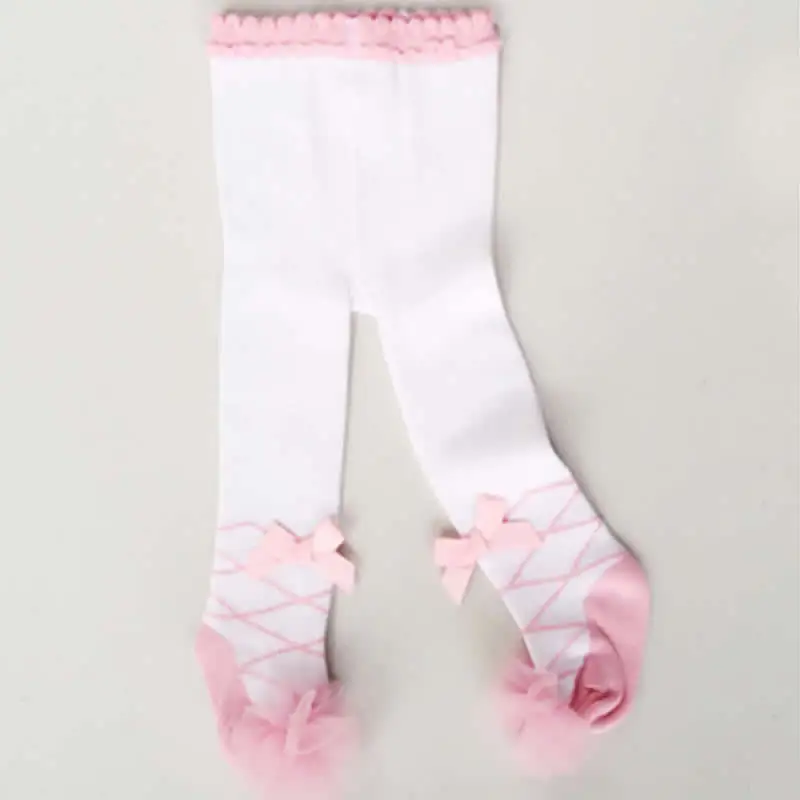 White Pink Tights Колготки для девочек; колготки для маленьких балетных танцев; детские колготки принцессы с бантом; кружевные колготки для маленьких девочек и мальчиков; детские колготки; носки - Цвет: White Pink Tights